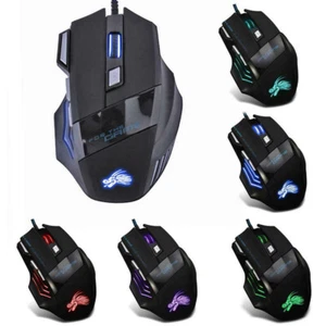 5500DPI LED Optical USB Wired Gaming Mouse 7 Buttons Gamer Computer Mice Black - Picture 1 of 10