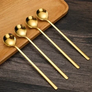 4 Pcs Mini Round Spoon Small Coffee Dessert Spoons Stir Mix - Picture 1 of 4