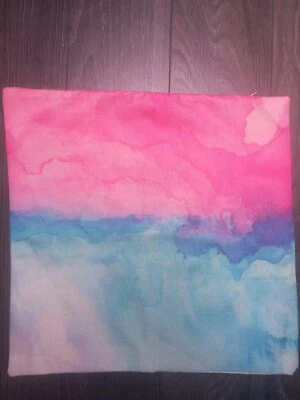Two abstract Watercolour cushion covers turquoise blue pink linen look 17 inches - Image 1 of 4