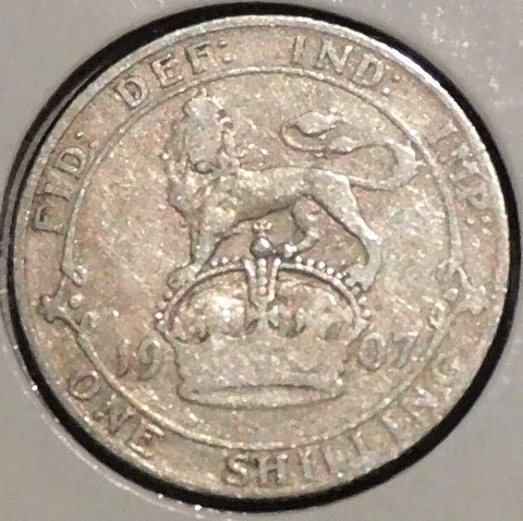 British Silver Shilling - 1907 (Cleaned / scuffed surfaces) - King Edward VII Cover