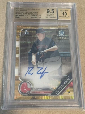 2019 Bowman Chrome Ryan Zeferjahn Gold Wave Auto /50 Draft Boston Red Sox Angels - Image 1 of 2