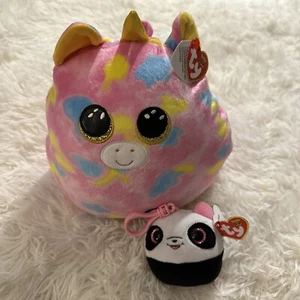 TY Squish-A-Boos Plush - FANTASIA the Unicorn (Small Size - 8 inch) + Bamboo Key - Picture 1 of 6