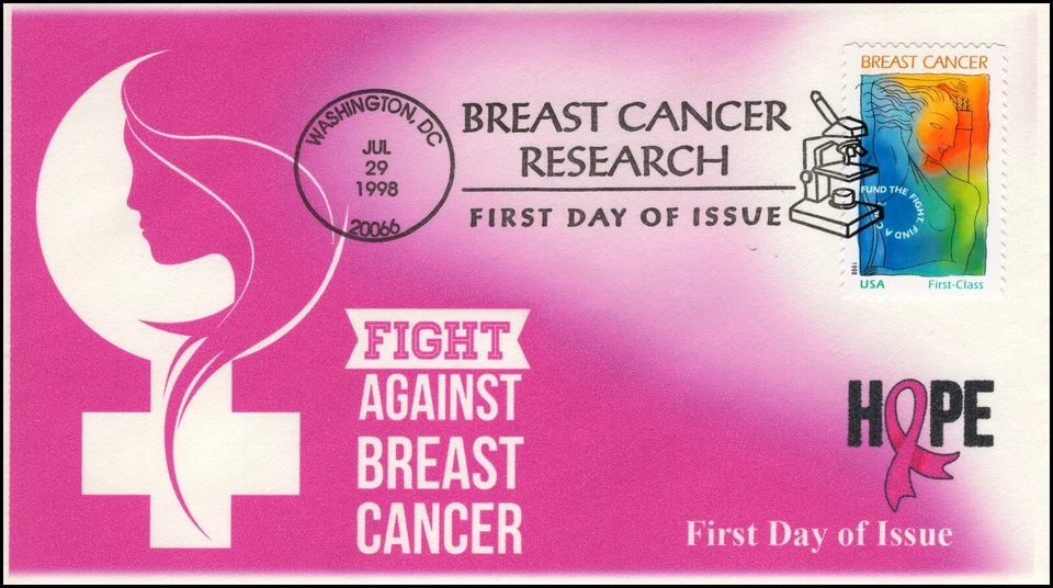 AO-B1,1998, Breast Cancer, First Day Cover, Research, Add On Cachet, Pictorial P - Image 1 of 1
