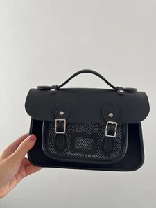 The Cambridge Satchel& Co. The Mini Black Matte with Herringbone Tweed RRP £175 - Picture 1 of 5