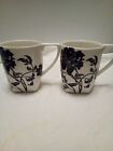 Lot Of 2 Coventry Porcelain Dancing Blooms Mugs - White With Black Flower. Euc