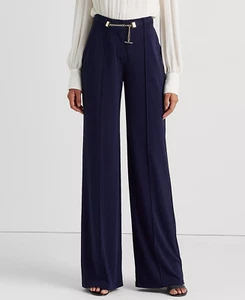 RALPH LAUREN Women's Pleated Belted Wide Leg Pants Sz 16 NWT $185 Navy Stretch - Picture 1 of 7