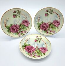 Lot Of 3 Vintage Jonroth Porcelain Plates w/Hand Painted Roses & Artist signed 
