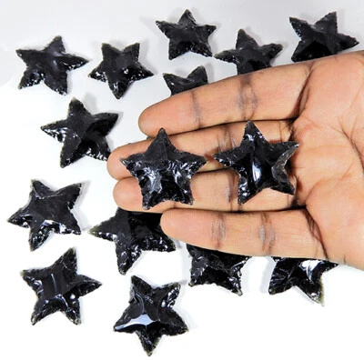Obsidian Star Crescent Star Shape Healing Stone Metaphysical Glass Carving NY583 - Image 1 of 4