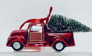 Blown Glass 3D Red Truck w/ Tree Christmas Tree Ornament Country Farm Truck NWT - Picture 1 of 8