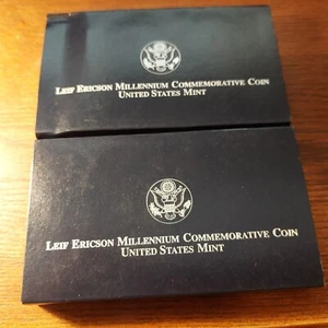 2000 Leif Ericson Millennium Proof & UNC Silver Dollars - Picture 1 of 9