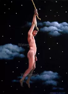 5x7 in. Gay male Dipper swinging in the night painting in print by Shellhammer - Picture 1 of 1