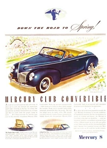 Mercury Club Blue Convertible 1940 Vintage Print Ad Couple Dog Highway Top Down - Picture 1 of 3