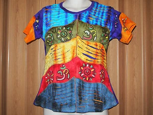 Rising International Nepal shirt patchwork tie dye razor cuts painted short slee - Picture 1 of 4