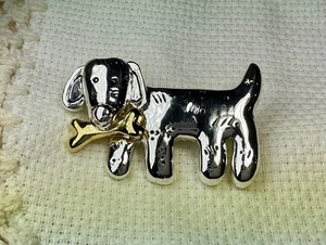 Broche vintage para perro AJMC con hueso plateado y hueso dorado - Imagen 1 de 9