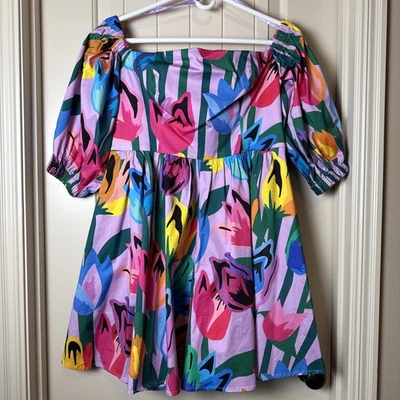 Anthropologie Hutch Babette Off Shoulder Romper Sz 14 Multicolor Tropical Resort - Image 1 of 4