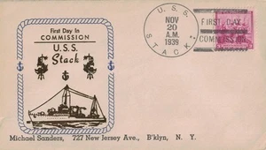 20 Nov 1939 Naval Cover, First Day in Commission, USS Stack - Bild 1 von 2