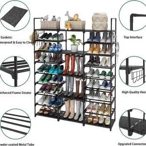 9 Tiers Large Capacity Metal Shoe Rack 50-Pair Shoe Organizer Shoe Storage Tall - Picture 1 of 7