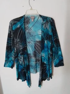 Size 2 CHICOS Colorful 3/4 Sleeve Open Front Wrap Top - Picture 1 of 6