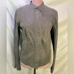 Free People Lederjacke braun grau Motorrad Biker Boho Wolle vegan Gr. Medium - Bild 1 von 16