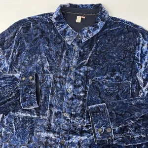 Anthropologie Pilcro Mara Relaxed Shirt Floral Velvet Button Shirt Large Blue - Picture 1 of 8