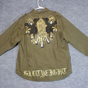 Y2K Black Label Shacket Mens XL Grunge Goth Vintage Embroidery Skulls Pockets - Picture 1 of 8