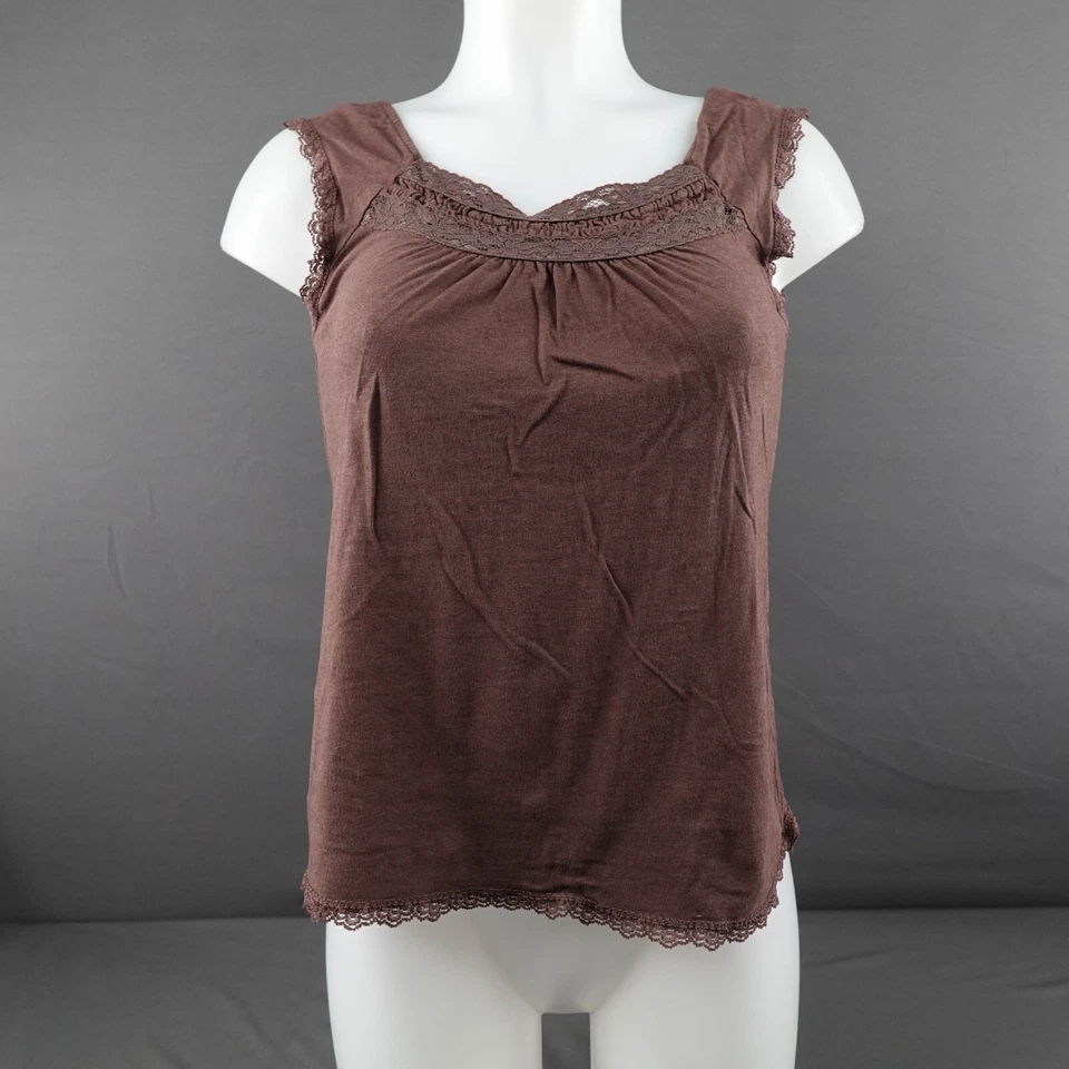 Regata feminina American Rag XS marrom acabamento minimalista renda indie caimento solto - Imagem 1 de 4