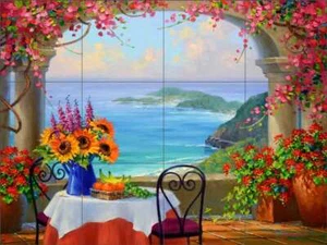 Mural de cerámica arte paisaje marino azulejo mediterráneo MSA268 - Imagen 1 de 2