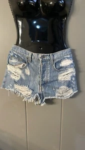 CARMAR Denim Distressed Cut Off Bleach Spot High Waist Jean Shorts Size 25 - Picture 1 of 6
