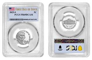 S Jefferson Nickel 5C 2025 graduación profesional PR69DCAM primer día de emisión - Imagen 1 de 1