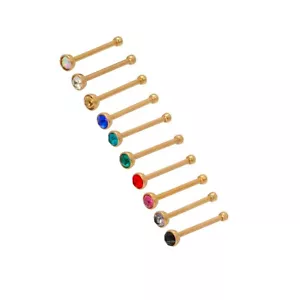 Rose Gold Plated Surgical Steel 2mm Gem Nose Ring Stud Bar Bone Pin Wire-22g - Picture 1 of 13