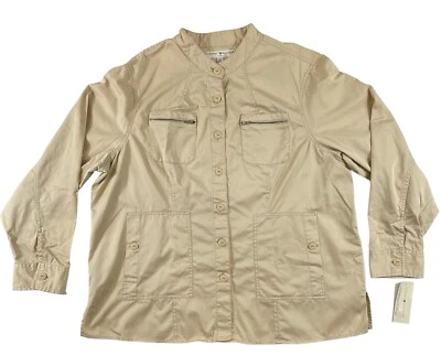 NUEVO CON ETIQUETAS Tommy Hilfiger Chaqueta Mujer 20 Beige Abotonada Clásica Algodón Caqui Chaqueta Foto 1 de 4
