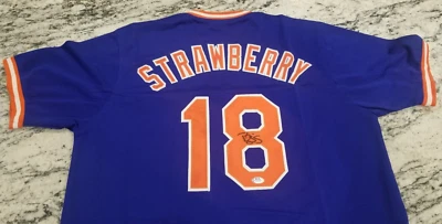 ALL-STAR DARRLY STRAWBERRY AUTOGRAPH NEW YORK METS CUSTOM BLUE JERSEY PSA/DNA - Image 1 of 4