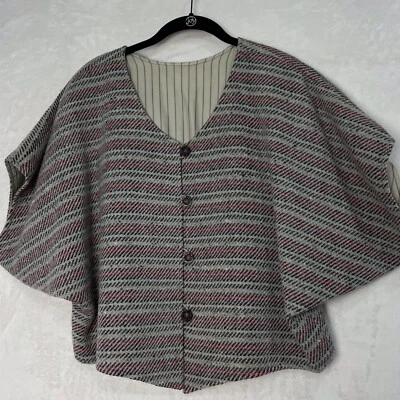 Vintage Tweed Cape Shawl Women One Size Lined Button Front Gray Striped 70s 60s  - Image 1 of 4