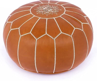 New Ottoman Claasic Brown Moroccan Handmade Leather Pouffe For Home Decor - Image 1 of 4