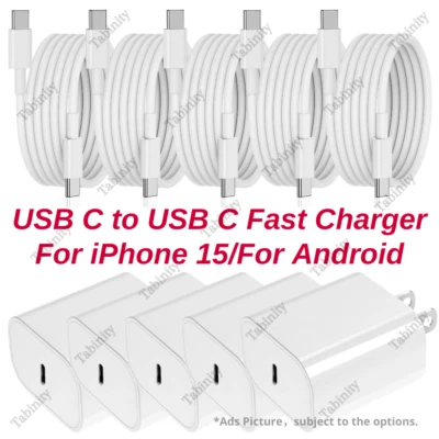 For Android iPhone 15 Pro Fast Charger 20W Power Adapter USB C Type C Cable Lot - Image 1 of 4