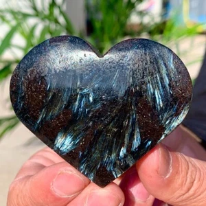 Natural Arfvedsonite Heart Shape Blue Fireworks Stone Rock Specimens Decor - Picture 1 of 3