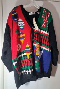 NEW Karen Scott II Women's Christmas Cardigan Multicolor Color Ornaments SZ 2X - Picture 1 of 15