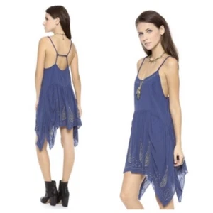 Free People Meadow Medallón Vestido Deslizante XS Azul Plata Bordado Boho - Imagen 1 de 12