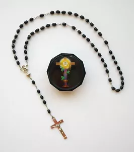 First Communion Black Beads Rosary - Boys - Case Included - - Picture 1 of 1