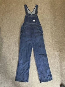 70s Indigo Dark Wash 'Fir' Denim Workwear Utility Dungaree Bib Overalls - Picture 1 of 24