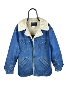 Wrangler Denim Jacket Mens Size XL Sherpa Lined Made In USA Vintage 1980s Cowboy - Picture 1 of 13