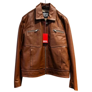 DIESEL L-CAKE Leather Jacket A03560 Cowhide Brown Single Riders w/Tag Size-L - Picture 1 of 6