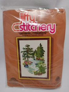 Vintage Jiffy Stitchery "Waterfall Birches" Embroidery Kit #838 1979, 5x7 NEW - Picture 1 of 2