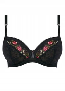 Freya 2391 Rhea Nior Black Embroidered Floral Underwire Plunge Bra 30G UK 30I US - Picture 1 of 4