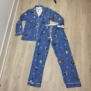 PJ Salvage Hanukkah Cats and Dogs Cotton Flannel Pajama Set Womens Small Blue - Picture 1 of 6