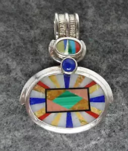Whitney Kelly WK Lapis 925 Sterling Silver Mexican Design Inlay Pendant - Picture 1 of 4