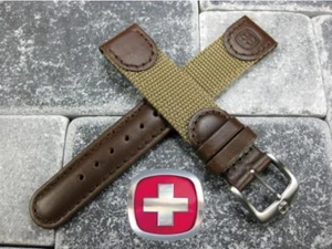 New Brown Leather Strap Nylon Watch Band 20mm 19mm 18mm Wenger Swiss Army Brown - Picture 1 of 3