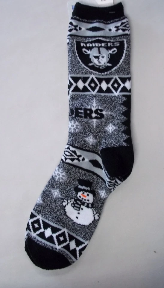 Oakland Raiders Socks Large Size 10 to 13 Holiday Christmas Snowman - Image 1 of 1