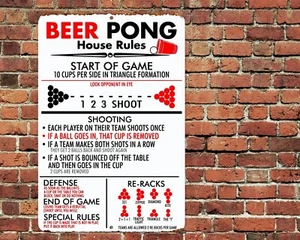 Beer Pong House Rules Sign Aluminum Metal 8"x12" Man Cave Garage Dorm Drinking - Picture 1 of 1