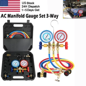 AC Manifold Gauge Set Brass HVAC R12 R134A R502 R404A R22 Air Refrigeration Kit* - Picture 1 of 18